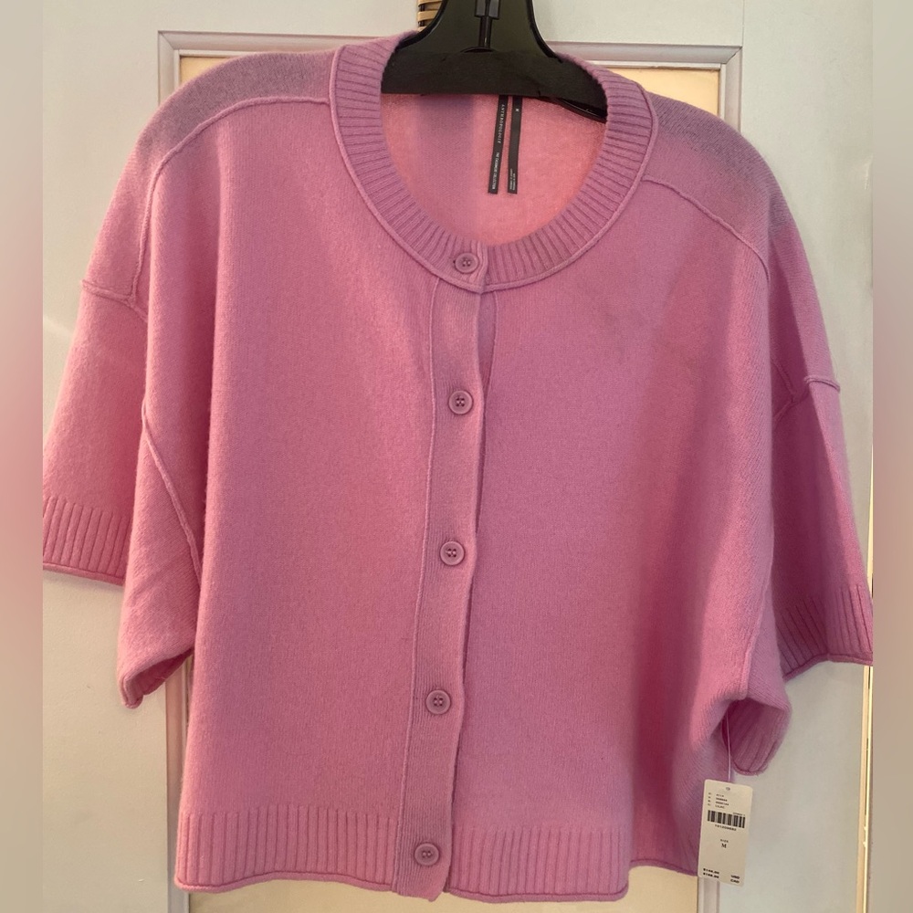 Anthropologie the cashmere collection Pink Lilac MED Short Slv 5 Button Sweater